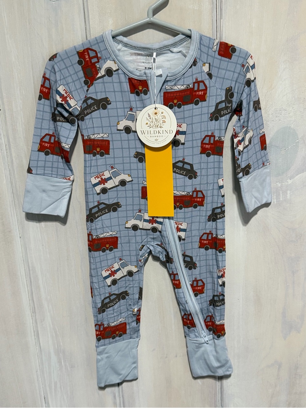 Wildkind Light Blue Emergency Vehicles Baby One-Piece